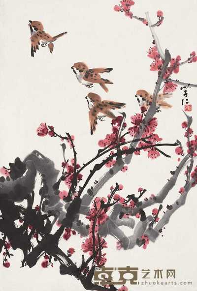 沈学仁 腊梅争春 镜心 68×44cm